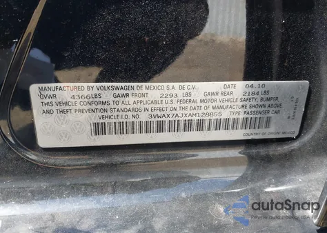 2010 Volkswagen Jetta Limited Edition z USA, uszkodzony, nr VIN 3VWAX7AJXAM128855